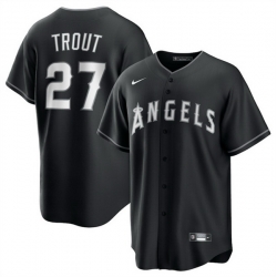Men Los Angeles Angels 27 Mike Trout Black Lights Out Limited Stitched Baseball Jersey