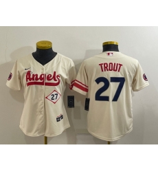 Women's Los Angeles Angels #27 Mike Trout Number Cream 2022 City Connect Cool Base Stitched Jersey Women's Los Angeles Angels #27 Mike Trout Number Cream 2022 City Connect Cool Base Stitched Jersey