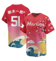 Men Miami Marlins 51 Ichiro Suzuki Pink Japanese Heritage Night 2025 Limited Baseball Jersey