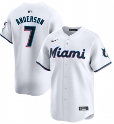 Men Miami Marlins 7 Tim Anderson White Home Limited Stitched Baseball Jersey Men Miami Marlins 7 Tim Anderson White Home Limited Stitched Baseball Jersey