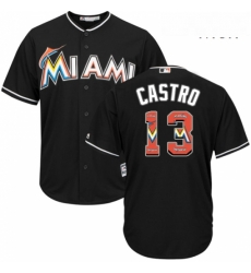 Mens Majestic Miami Marlins 13 Starlin Castro Authentic Black Team Logo Fashion Cool Base MLB Jersey Mens Majestic Miami Marlins 13 Starlin Castro Authentic Black Team Logo Fashion Cool Base MLB Jersey