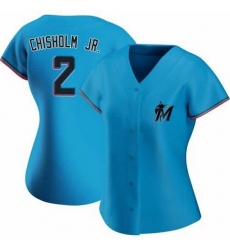 Women Miami Marlins #2 Jazz Chisholm Jr. Blue Cool Base Stitched Jersey Women Miami Marlins #2 Jazz Chisholm Jr. Blue Cool Base Stitched Jersey