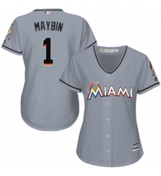 Womens Majestic Miami Marlins 1 Cameron Maybin Replica Grey Road Cool Base MLB Jersey Womens Majestic Miami Marlins 1 Cameron Maybin Replica Grey Road Cool Base MLB Jersey