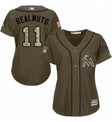 Womens Majestic Miami Marlins 11 J T Realmuto Authentic Green Salute to Service MLB Jersey Womens Majestic Miami Marlins 11 J T Realmuto Authentic Green Salute to Service MLB Jersey