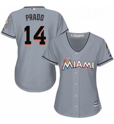 Womens Majestic Miami Marlins 14 Martin Prado Replica Grey Road Cool Base MLB Jersey Womens Majestic Miami Marlins 14 Martin Prado Replica Grey Road Cool Base MLB Jersey