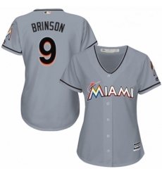 Womens Majestic Miami Marlins 9 Lewis Brinson Replica Grey Road Cool Base MLB Jersey Womens Majestic Miami Marlins 9 Lewis Brinson Replica Grey Road Cool Base MLB Jersey