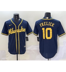 Men Milwaukee Brewers 10 Sal Frelick Navy Cool Base Stitched Jersey