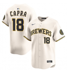 Men Milwaukee Brewers 18 Vinny Capra Cream 2025 Limited Stitched Baseball Jersey