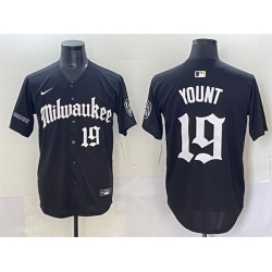Men Milwaukee Brewers 19 Robin Yount Black  27Gothic 414 Shadows Edition 27 Vapor Premier Limited Stitched Jersey
