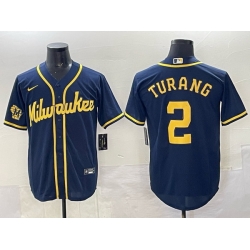 Men Milwaukee Brewers 2 Brice Turang Navy 2025 With Patch Stitched Baseball Jersey