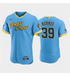 Men Milwaukee Brewers 39 Corbin Burnes Powder Blue 2022 City Connect Flex Base Stitched MLB Jersey Men Milwaukee Brewers 39 Corbin Burnes Powder Blue 2022 City Connect Flex Base Stitched MLB Jersey