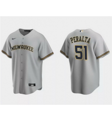 Men Milwaukee Brewers 51 Freddy Peralta Grey Cool Base Stitched Jersey