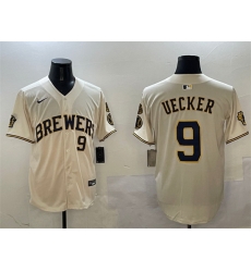 Men Milwaukee Brewers 9 Bob Uecker Cream With Home Patch Limited Stitched Baseball Jersey Men Milwaukee Brewers 9 Bob Uecker Cream With Home Patch Limited Stitched Baseball Jersey