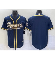 Men Milwaukee Brewers Blank Navy Cool Base Stitched Jersey Men Milwaukee Brewers Blank Navy Cool Base Stitched Jersey