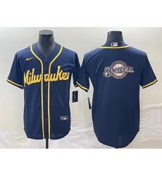 Men Milwaukee Brewers Navy Team Big Logo Cool Base Stitched Jersey Men Milwaukee Brewers Navy Team Big Logo Cool Base Stitched Jersey