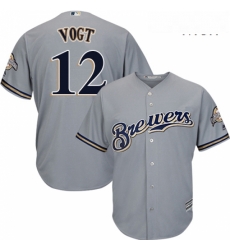 Mens Majestic Milwaukee Brewers 12 Stephen Vogt Replica Grey Road Cool Base MLB Jersey Mens Majestic Milwaukee Brewers 12 Stephen Vogt Replica Grey Road Cool Base MLB Jersey