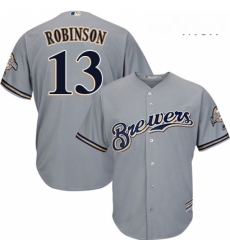 Mens Majestic Milwaukee Brewers 13 Glenn Robinson Replica Grey Road Cool Base MLB Jersey Mens Majestic Milwaukee Brewers 13 Glenn Robinson Replica Grey Road Cool Base MLB Jersey