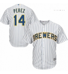 Mens Majestic Milwaukee Brewers 14 Hernan Perez Replica White Home Cool Base MLB Jersey Mens Majestic Milwaukee Brewers 14 Hernan Perez Replica White Home Cool Base MLB Jersey