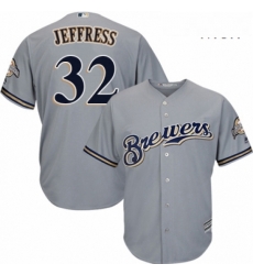 Mens Majestic Milwaukee Brewers 32 Jeremy Jeffress Replica Grey Road Cool Base MLB Jersey Mens Majestic Milwaukee Brewers 32 Jeremy Jeffress Replica Grey Road Cool Base MLB Jersey