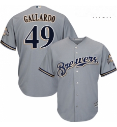 Mens Majestic Milwaukee Brewers 49 Yovani Gallardo Replica Grey Road Cool Base MLB Jersey Mens Majestic Milwaukee Brewers 49 Yovani Gallardo Replica Grey Road Cool Base MLB Jersey