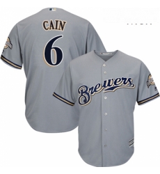 Mens Majestic Milwaukee Brewers 6 Lorenzo Cain Replica Grey Road Cool Base MLB Jersey Mens Majestic Milwaukee Brewers 6 Lorenzo Cain Replica Grey Road Cool Base MLB Jersey