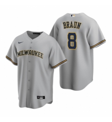 Mens Nike Milwaukee Brewers 8 Ryan Braun Gray Road Stitched Baseball Jerse Mens Nike Milwaukee Brewers 8 Ryan Braun Gray Road Stitched Baseball Jerse