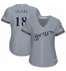 Womens Majestic Milwaukee Brewers 18 Eric Sogard Authentic Grey Road Cool Base MLB Jersey Womens Majestic Milwaukee Brewers 18 Eric Sogard Authentic Grey Road Cool Base MLB Jersey
