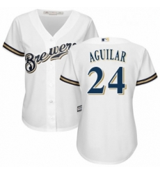 Womens Majestic Milwaukee Brewers 24 Jesus Aguilar Replica White Alternate Cool Base MLB Jersey Womens Majestic Milwaukee Brewers 24 Jesus Aguilar Replica White Alternate Cool Base MLB Jersey