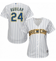 Womens Majestic Milwaukee Brewers 24 Jesus Aguilar Replica White Home Cool Base MLB Jersey Womens Majestic Milwaukee Brewers 24 Jesus Aguilar Replica White Home Cool Base MLB Jersey