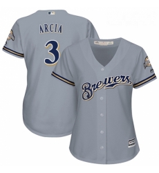 Womens Majestic Milwaukee Brewers 3 Orlando Arcia Authentic Grey Road Cool Base MLB Jersey Womens Majestic Milwaukee Brewers 3 Orlando Arcia Authentic Grey Road Cool Base MLB Jersey