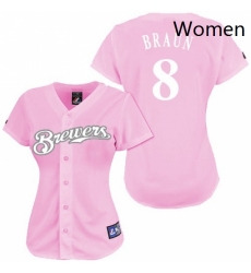 Womens Majestic Milwaukee Brewers 8 Ryan Braun Authentic Pink Fashion MLB Jersey Womens Majestic Milwaukee Brewers 8 Ryan Braun Authentic Pink Fashion MLB Jersey