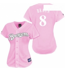 Womens Majestic Milwaukee Brewers 8 Ryan Braun Replica Pink Fashion MLB Jersey Womens Majestic Milwaukee Brewers 8 Ryan Braun Replica Pink Fashion MLB Jersey
