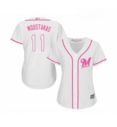 Womens Milwaukee Brewers 11 Mike Moustakas Replica White Fashion Cool Base Baseball Jersey Womens Milwaukee Brewers 11 Mike Moustakas Replica White Fashion Cool Base Baseball Jersey