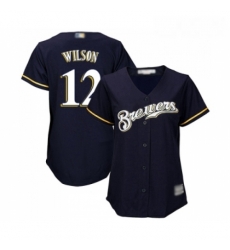 Womens Milwaukee Brewers 12 Alex Wilson Replica Navy Blue Alternate Cool Base Baseball Jersey Womens Milwaukee Brewers 12 Alex Wilson Replica Navy Blue Alternate Cool Base Baseball Jersey