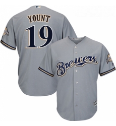 Youth Majestic Milwaukee Brewers 19 Robin Yount Replica Grey Road Cool Base MLB Jersey Youth Majestic Milwaukee Brewers 19 Robin Yount Replica Grey Road Cool Base MLB Jersey