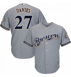 Youth Majestic Milwaukee Brewers 27 Zach Davies Replica Grey Road Cool Base MLB Jersey Youth Majestic Milwaukee Brewers 27 Zach Davies Replica Grey Road Cool Base MLB Jersey