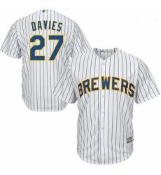 Youth Majestic Milwaukee Brewers 27 Zach Davies Replica White Home Cool Base MLB Jersey 