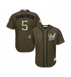 Youth Milwaukee Brewers 5 Cory Spangenberg Authentic Green Salute to Service Baseball Jersey Youth Milwaukee Brewers 5 Cory Spangenberg Authentic Green Salute to Service Baseball Jersey