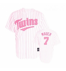 Womens Majestic Minnesota Twins 7 Joe Mauer Authentic WhitePink Strip MLB Jersey Womens Majestic Minnesota Twins 7 Joe Mauer Authentic WhitePink Strip MLB Jersey
