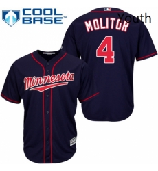Youth Majestic Minnesota Twins 4 Paul Molitor Replica Navy Blue Alternate Road Cool Base MLB Jersey Youth Majestic Minnesota Twins 4 Paul Molitor Replica Navy Blue Alternate Road Cool Base MLB Jersey