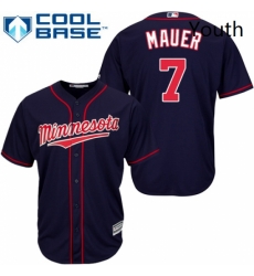 Youth Majestic Minnesota Twins 7 Joe Mauer Replica Navy Blue Alternate Road Cool Base MLB Jersey Youth Majestic Minnesota Twins 7 Joe Mauer Replica Navy Blue Alternate Road Cool Base MLB Jersey