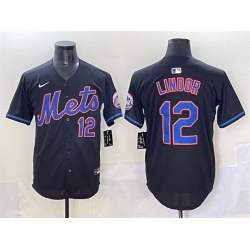 Men New York Mets 12 Francisco Lindor Black Alternate Limited Stitched Baseball Jersey
