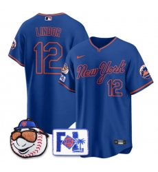 Men New York Mets 12 Francisco Lindor Blue Road 2025 Spring Training Stitched Baseball Jersey Men New York Mets 12 Francisco Lindor Blue Road 2025 Spring Training Stitched Baseball Jersey