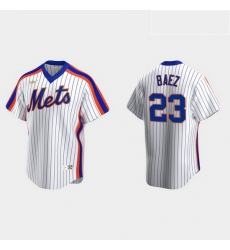 Men New York Mets 23 Javier Baez Men Nike White Cooperstown Collection MLB Jersey Men New York Mets 23 Javier Baez Men Nike White Cooperstown Collection MLB Jersey