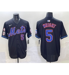 Men New York Mets 5 David Wright Black With Patch Limited Stitched Baseball Jersey