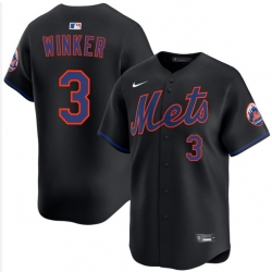 Men New York Mets Jesse Winker #3 Black Cool Base Stitched Baseball Jersey