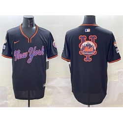 Men New York Mets Team Big Logo Black 2025 Spring Training Stitched Baseball Jersey