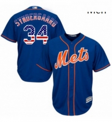 Mens Majestic New York Mets 34 Noah Syndergaard Replica Royal Blue USA Flag Fashion MLB Jersey Mens Majestic New York Mets 34 Noah Syndergaard Replica Royal Blue USA Flag Fashion MLB Jersey