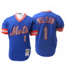 Mens Mitchell and Ness New York Mets 1 Mookie Wilson Authentic Blue Throwback MLB Jersey Mens Mitchell and Ness New York Mets 1 Mookie Wilson Authentic Blue Throwback MLB Jersey