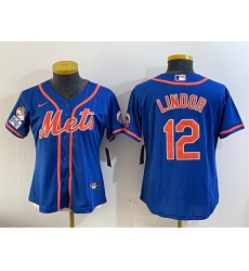 Women New York Mets 12 Francisco Lindor Royal 2025 Spring Training Cool Base Stitched Baseball Jersey Women New York Mets 12 Francisco Lindor Royal 2025 Spring Training Cool Base Stitched Baseball Jersey